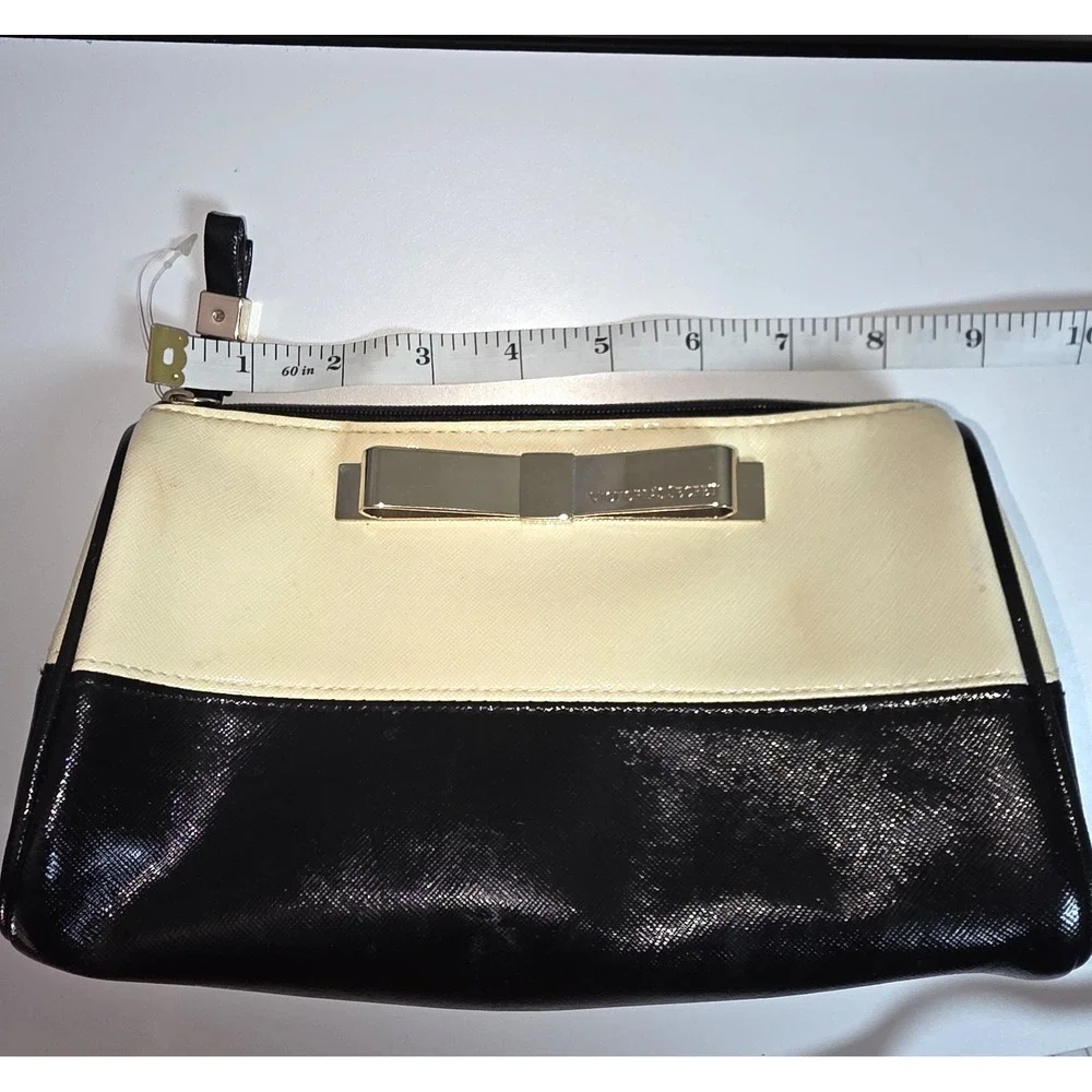 Victoria's Secret Makeup‎ Bag Black Cream Colorblock Gold Bow Cosmetic Pouch